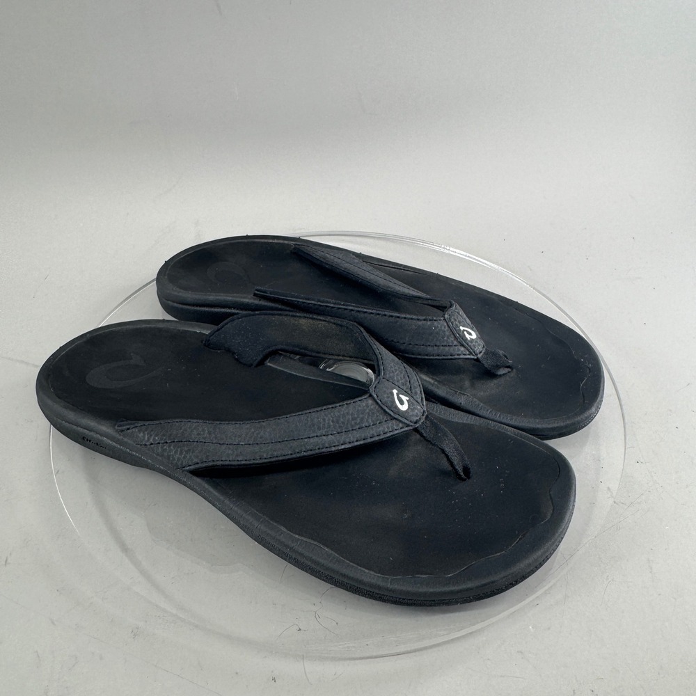 OluKai Womens Ohana Synthetic Water Resistant Flip Flop Sandals Black Size 9